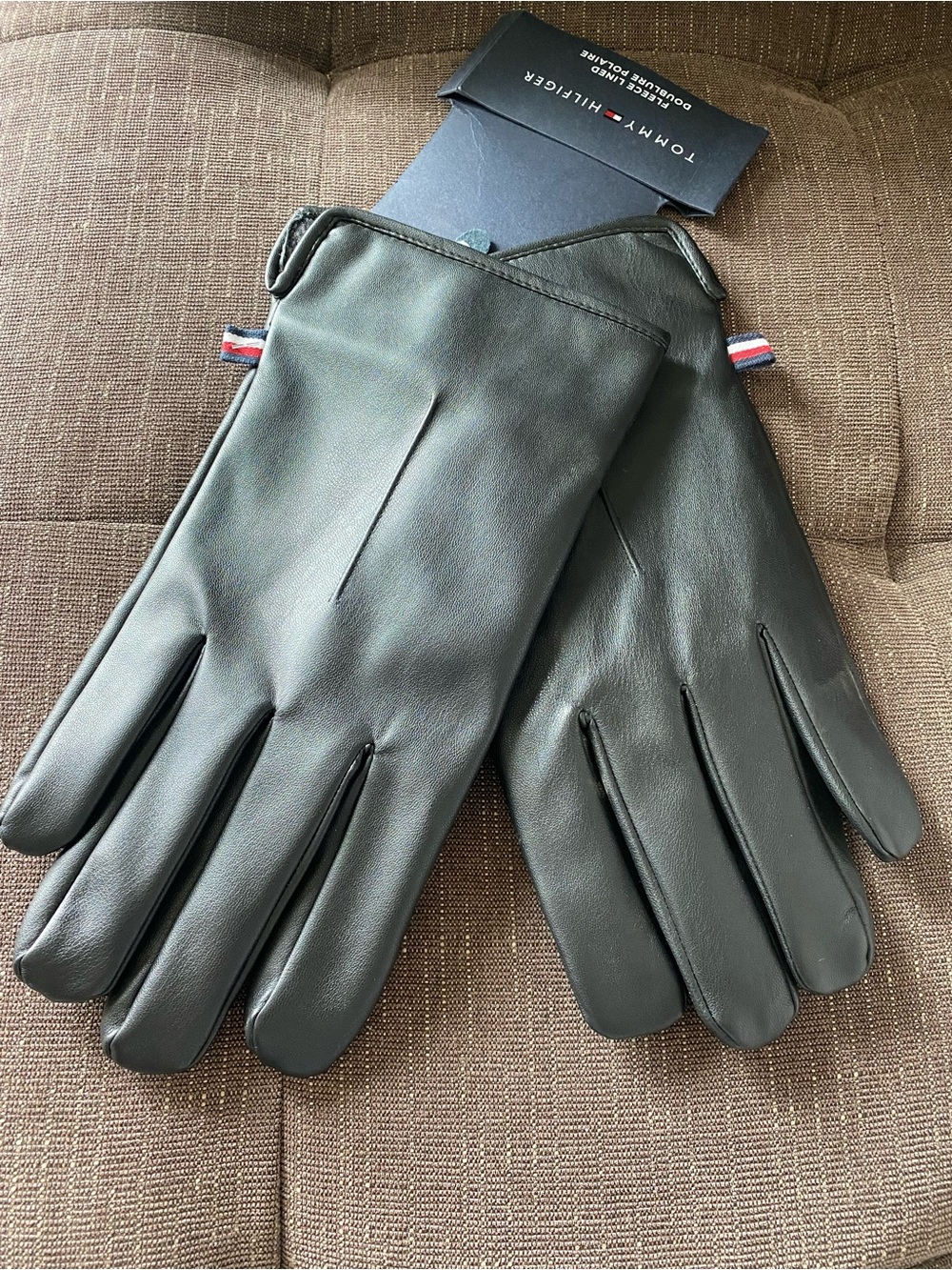 Tommy Hilfiger Men's XL Black Leather Gloves With Touchscreen Tactiles Brand New